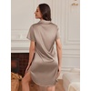 image:imageEkouaer Satin Nightshirt for Women Button Down Nightgown Silk Short Sleeve Sleepshirt Notch Collar Sleepwear S3XLKhaki