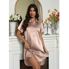 image:imageEkouaer Satin Nightshirt for Women Button Down Nightgown Silk Short Sleeve Sleepshirt Notch Collar Sleepwear S3XLKhaki