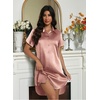 image:imageEkouaer Satin Nightshirt for Women Button Down Nightgown Silk Short Sleeve Sleepshirt Notch Collar Sleepwear S3XLMauve Rose