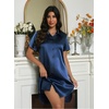 image:imageEkouaer Satin Nightshirt for Women Button Down Nightgown Silk Short Sleeve Sleepshirt Notch Collar Sleepwear S3XLNavy Blue