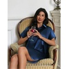 image:imageEkouaer Satin Nightshirt for Women Button Down Nightgown Silk Short Sleeve Sleepshirt Notch Collar Sleepwear S3XLNavy Blue
