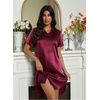image:imageEkouaer Satin Nightshirt for Women Button Down Nightgown Silk Short Sleeve Sleepshirt Notch Collar Sleepwear S3XLWine Red