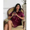 image:imageEkouaer Satin Nightshirt for Women Button Down Nightgown Silk Short Sleeve Sleepshirt Notch Collar Sleepwear S3XLWine Red