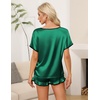 image:imageEkouaer Satin Pajama Set for Women 2 Piece Silk Pjs Soft Short Sleeve Sleepwear Top with Ruffle Shorts SXXLDeep Green