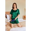 image:imageEkouaer Satin Pajama Set for Women 2 Piece Silk Pjs Soft Short Sleeve Sleepwear Top with Ruffle Shorts SXXLDeep Green