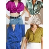 image:imageEkouaer Satin Pajama Set for Women 2 Piece Silky Pjs Lace Cami Top and Shorts V Neck Lingerie Soft Nightwear