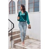 image:imageEkouaer Satin Pajamas Set for Women V Neck Long Sleeve and Shorts 2 Piece Matching Lounge Set with Pockets