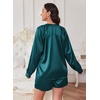 image:imageEkouaer Satin Pajamas Set for Women V Neck Long Sleeve and Shorts 2 Piece Matching Lounge Set with Pockets