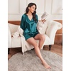 image:imageEkouaer Satin Pajamas Set for Women V Neck Long Sleeve and Shorts 2 Piece Matching Lounge Set with Pockets