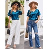 image:imageEkouaer Silk Pajama for Women Short Sleeve Satin Pj Set Two Piece Soft Sleepwear Loungewear SXXLBlue
