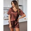 image:imageEkouaer Silk Pajama for Women Short Sleeve Satin Pj Set Two Piece Soft Sleepwear Loungewear SXXLCaramel