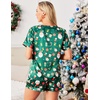 image:imageEkouaer Silk Pajama for Women Short Sleeve Satin Pj Set Two Piece Soft Sleepwear Loungewear SXXLGreen Santa Claus