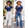 image:imageEkouaer Silk Pajama for Women Short Sleeve Satin Pj Set Two Piece Soft Sleepwear Loungewear SXXLNavy Blue