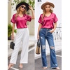 image:imageEkouaer Silk Pajama for Women Short Sleeve Satin Pj Set Two Piece Soft Sleepwear Loungewear SXXLRose Red