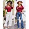 image:imageEkouaer Silk Pajama for Women Short Sleeve Satin Pj Set Two Piece Soft Sleepwear Loungewear SXXLWine Red