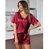 image:imageEkouaer Silk Pajama for Women Short Sleeve Satin Pj Set Two Piece Soft Sleepwear Loungewear SXXLWine Red
