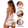 image:imageEkouaer Silk Pajamas Set Women Satin Sleepwear Ruffled Camisole Shorts Pjs Nightwear XXL Beige