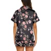 image:imageEkouaer Silk Pajamas for Women Short Sleeve Sleepwear Soft Button Down Loungewear 2 Piece Satin Pjs Shorts SetFloral Black Pink