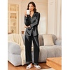 image:imageEkouaer Silk Satin Pajama Set for Womens Button Up Long Sleeve Pjs Sleepwear Soft 2 Piece Loungewear SXXLBlack