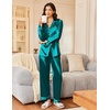 image:imageEkouaer Silk Satin Pajama Set for Womens Button Up Long Sleeve Pjs Sleepwear Soft 2 Piece Loungewear SXXLBlue Green