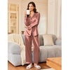 image:imageEkouaer Silk Satin Pajama Set for Womens Button Up Long Sleeve Pjs Sleepwear Soft 2 Piece Loungewear SXXLBrown