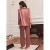 image:imageEkouaer Silk Satin Pajama Set for Womens Button Up Long Sleeve Pjs Sleepwear Soft 2 Piece Loungewear SXXLBrown