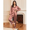 image:imageEkouaer Silk Satin Pajama Set for Womens Button Up Long Sleeve Pjs Sleepwear Soft 2 Piece Loungewear SXXLBrown
