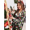 image:imageEkouaer Silk Satin Pajama Set for Womens Button Up Long Sleeve Pjs Sleepwear Soft 2 Piece Loungewear SXXLChristmas Black Santa