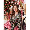 image:imageEkouaer Silk Satin Pajama Set for Womens Button Up Long Sleeve Pjs Sleepwear Soft 2 Piece Loungewear SXXLChristmas Black Santa