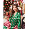 image:imageEkouaer Silk Satin Pajama Set for Womens Button Up Long Sleeve Pjs Sleepwear Soft 2 Piece Loungewear SXXLChristmas Green Santa