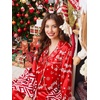 image:imageEkouaer Silk Satin Pajama Set for Womens Button Up Long Sleeve Pjs Sleepwear Soft 2 Piece Loungewear SXXLChristmas Red