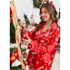 image:imageEkouaer Silk Satin Pajama Set for Womens Button Up Long Sleeve Pjs Sleepwear Soft 2 Piece Loungewear SXXLChristmas Red
