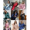 image:imageEkouaer Silk Satin Pajama Set for Womens Button Up Long Sleeve Pjs Sleepwear Soft 2 Piece Loungewear SXXLLight Blue