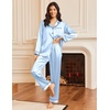 image:imageEkouaer Silk Satin Pajama Set for Womens Button Up Long Sleeve Pjs Sleepwear Soft 2 Piece Loungewear SXXLLight Blue