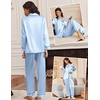 image:imageEkouaer Silk Satin Pajama Set for Womens Button Up Long Sleeve Pjs Sleepwear Soft 2 Piece Loungewear SXXLLight Blue