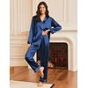 image:imageEkouaer Silk Satin Pajama Set for Womens Button Up Long Sleeve Pjs Sleepwear Soft 2 Piece Loungewear SXXLNavy Blue