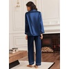 image:imageEkouaer Silk Satin Pajama Set for Womens Button Up Long Sleeve Pjs Sleepwear Soft 2 Piece Loungewear SXXLNavy Blue