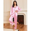 image:imageEkouaer Silk Satin Pajama Set for Womens Button Up Long Sleeve Pjs Sleepwear Soft 2 Piece Loungewear SXXLPink