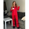 image:imageEkouaer Silk Satin Pajama Set for Womens Button Up Long Sleeve Pjs Sleepwear Soft 2 Piece Loungewear SXXLRed