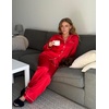 image:imageEkouaer Silk Satin Pajama Set for Womens Button Up Long Sleeve Pjs Sleepwear Soft 2 Piece Loungewear SXXLRed