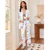 image:imageEkouaer Silk Satin Pajama Set for Womens Button Up Long Sleeve Pjs Sleepwear Soft 2 Piece Loungewear SXXLWhite With Colorful Bows