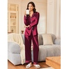 image:imageEkouaer Silk Satin Pajama Set for Womens Button Up Long Sleeve Pjs Sleepwear Soft 2 Piece Loungewear SXXLWine
