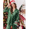 image:imageEkouaer Silk Satin Pajama Set for Womens Button Up Long Sleeve Pjs Sleepwear Soft 2 Piece Loungewear SXXLZ Green Christmas Teddy
