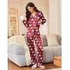 image:imageEkouaer Silk Satin Pajama Set for Womens Button Up Long Sleeve Pjs Sleepwear Soft 2 Piece Loungewear SXXLZ Red Teddy