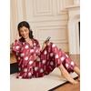 image:imageEkouaer Silk Satin Pajama Set for Womens Button Up Long Sleeve Pjs Sleepwear Soft 2 Piece Loungewear SXXLZ Red Teddy