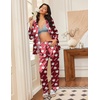 image:imageEkouaer Silk Satin Pajama Set for Womens Button Up Long Sleeve Pjs Sleepwear Soft 2 Piece Loungewear SXXLZ Red Teddy