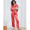 image:imageEkouaer Silk Satin Pajamas 2 Piece Long Sleeve V Neck Shirt with Pants Pj Sets Silky Sleepwear Loungewear for WomenRed