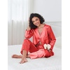 image:imageEkouaer Silk Satin Pajamas 2 Piece Long Sleeve V Neck Shirt with Pants Pj Sets Silky Sleepwear Loungewear for WomenRed