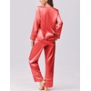 image:imageEkouaer Silk Satin Pajamas 2 Piece Long Sleeve V Neck Shirt with Pants Pj Sets Silky Sleepwear Loungewear for WomenRed
