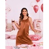 image:imageEkouaer Silky Satin Nightgown for Women Sleeveless Sleepwear Tank O Neck Night Shirts Pleated Sleepshirt Casual Dress S3XLCamel